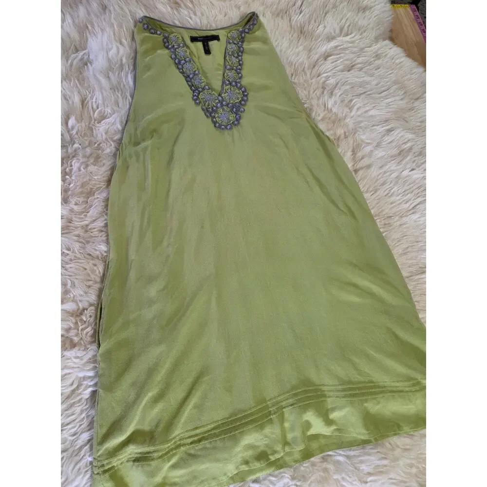 BCBGMAXAZRIA Green 100% Silk Sleeveless Tank Dress Mini Racerback M - Picture 5 of 15